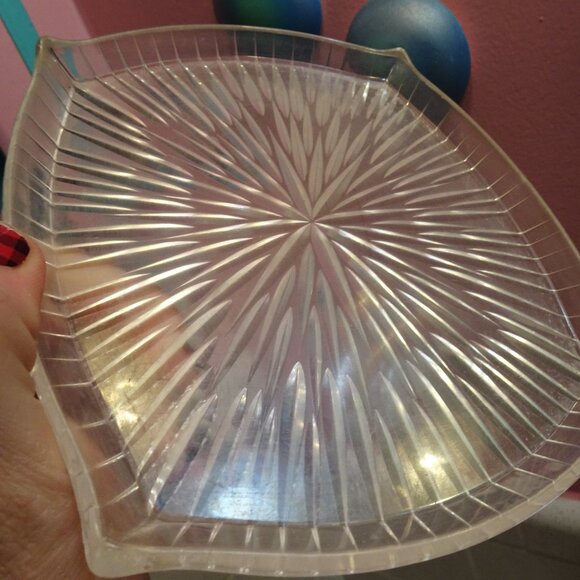 Vintage Three Clear Lucite Atomic Starburst Snack Trays trinket dish 1950s retro - Picture 11 of 13